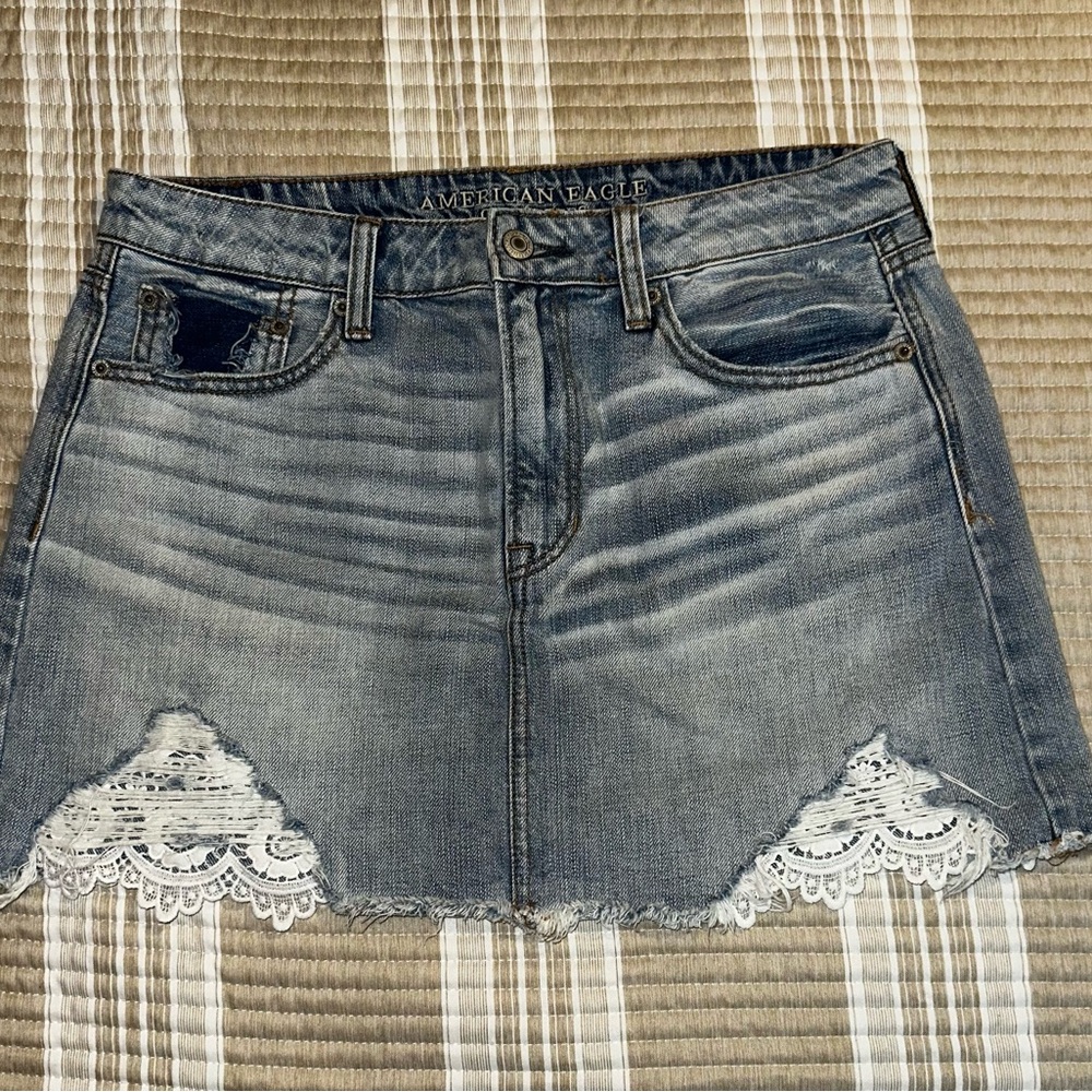 American Eagle Outfitters Blue and White Mini Skirt with Cut Out Embellishments